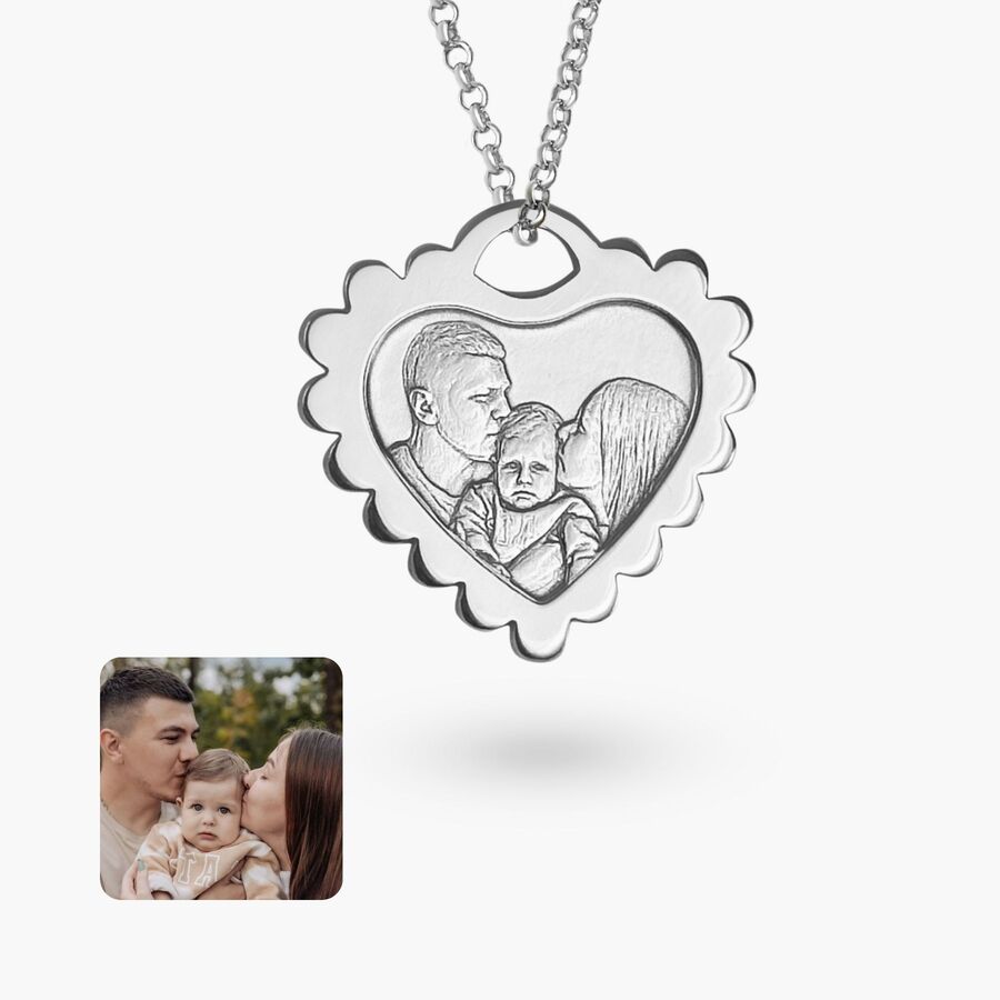 Herz-Porträtanhänger mit gewelltem Rand, 925 Silber