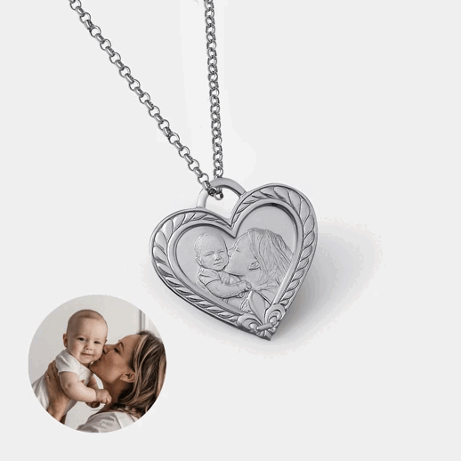 Patterned Heart Pendant, 925 Silver