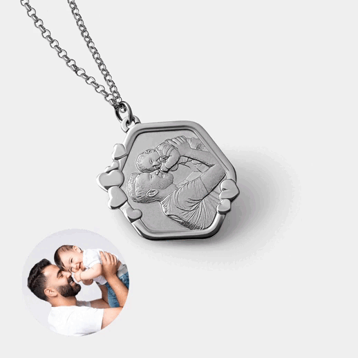 Hexagon with Hearts Pendant, 925 Silver