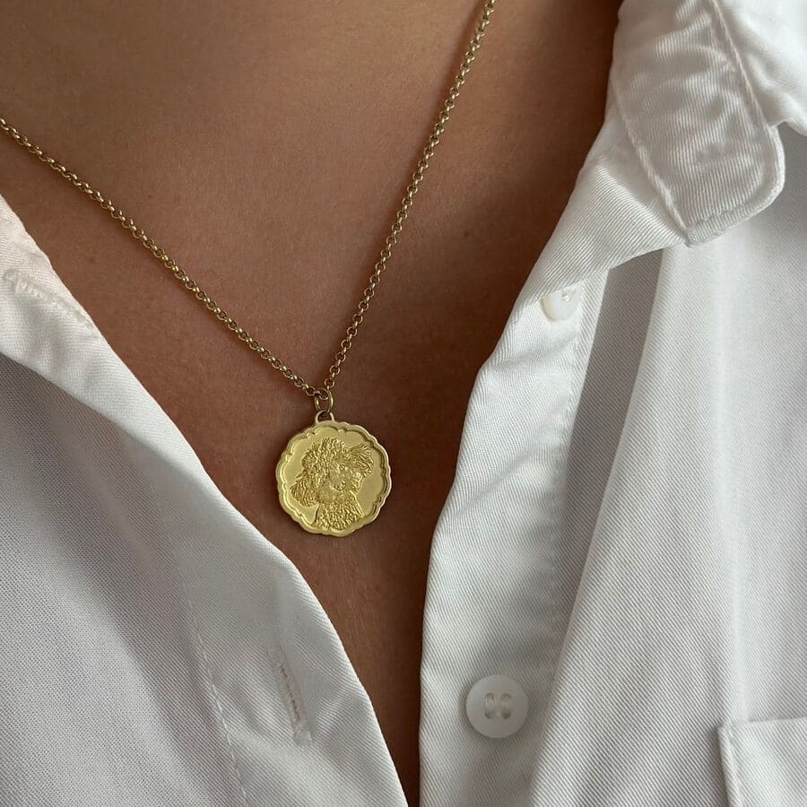 Pendentif rond festonné avec portrait, argent 925