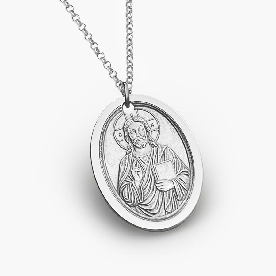 Ovaler Anhänger mit Jesus Christus, 925 Silber