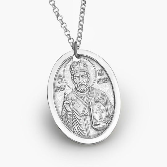 Ovaler Anhänger mit dem heiligen Nikolaus, 925 Silber