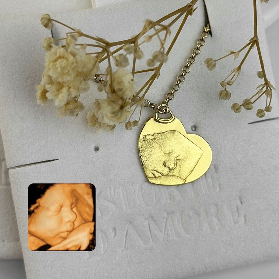 Herzanhänger mit Ultraschallgravur des Babys, 925 Silber