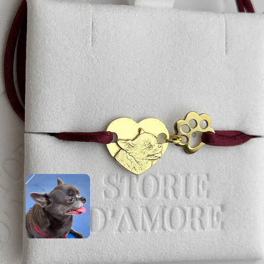 Personalisierte Haustier-Porträt-Herz-Armband mit Pfoten-Anhänger, 925 Silber