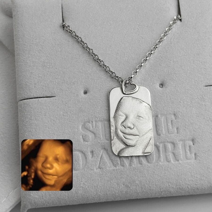 Rechteckiger Anhänger mit Baby-Ultraschallgravur, 925 Silber