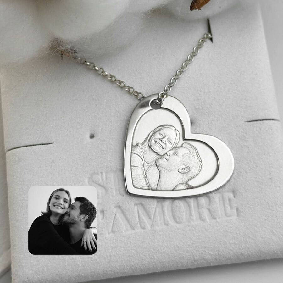 Herzanhänger mit Porträt, 925 Silber