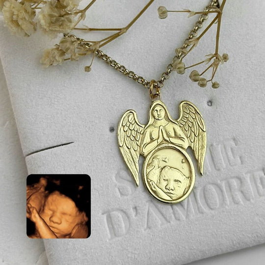 Anhänger in Engelsform mit Ultraschallgravur des Babys, 925 Silber