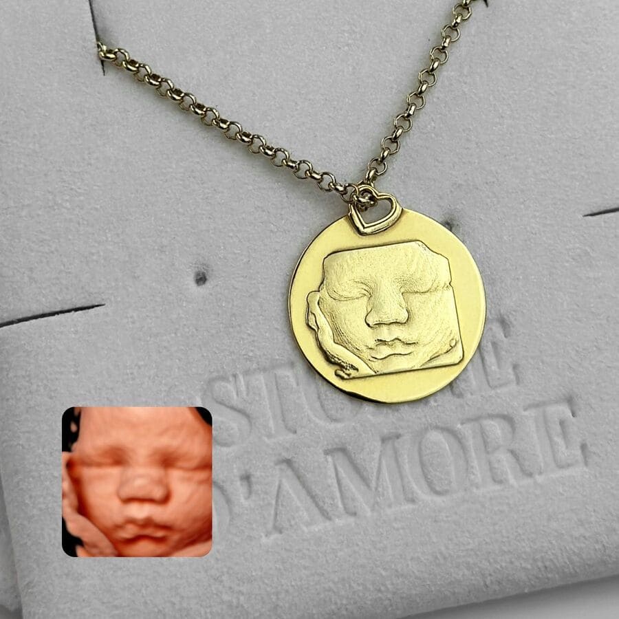 Runder Anhänger mit Baby-Ultraschallgravur, 925 Silber