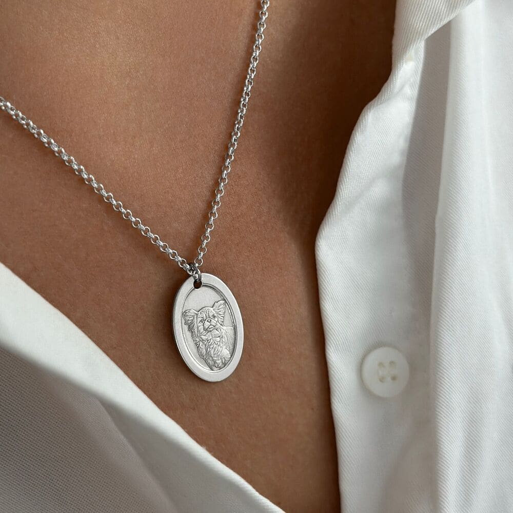 Oval Pendant with Classic Frame, 925 Sterling Silver