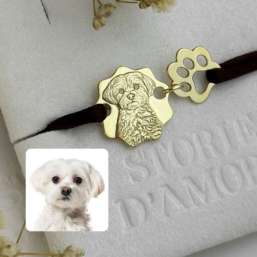 Curved-Edge Portrait Charm with Paw, 925 Silver
