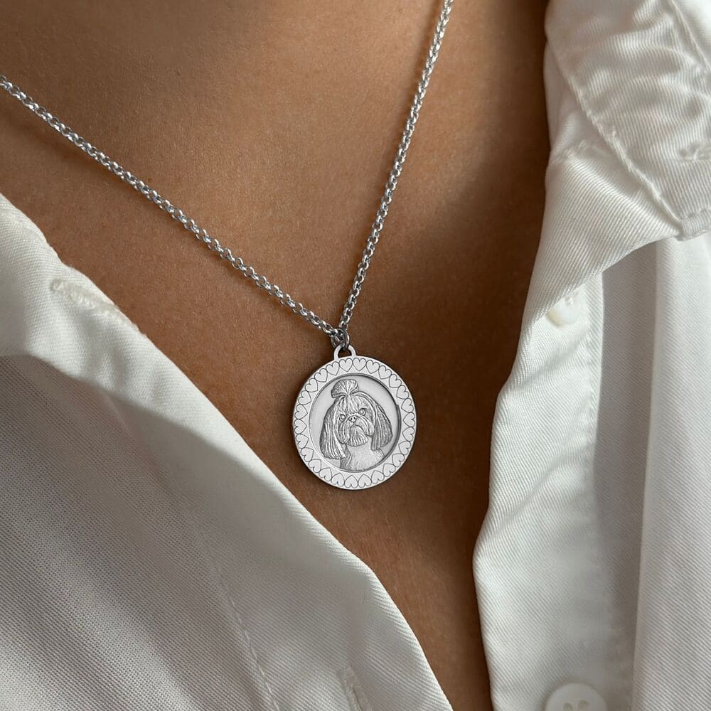 Runder Anhänger mit Herz-Rahmen, 925 Silber