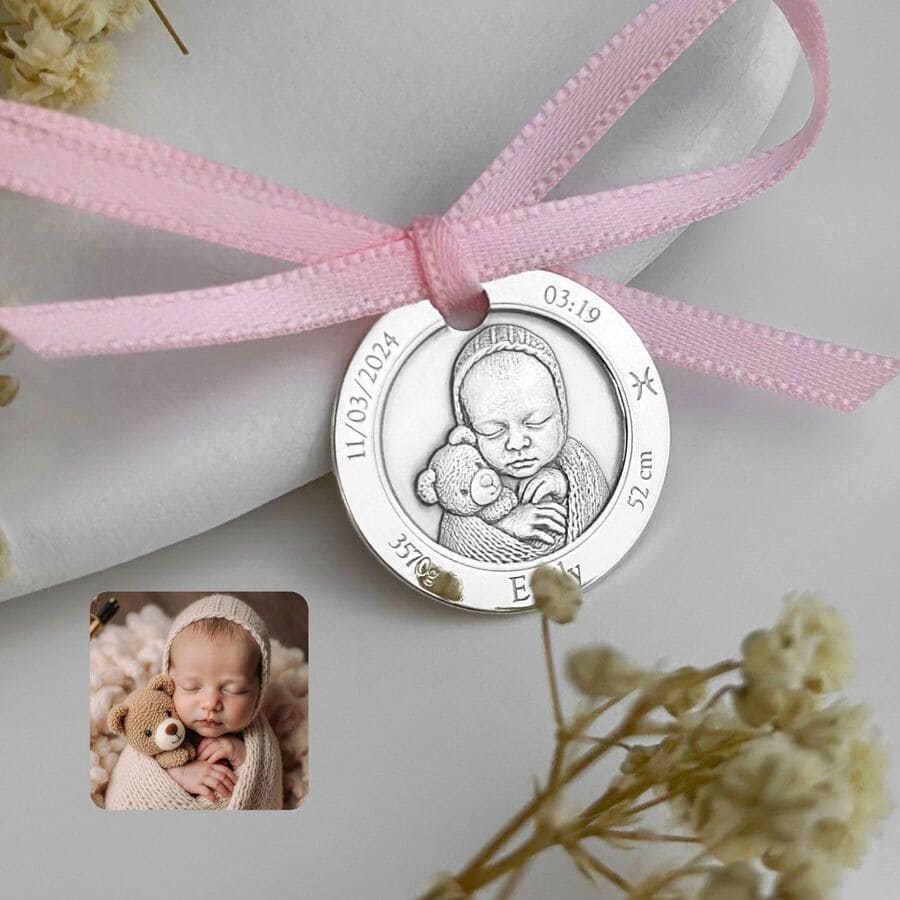 Klassische Münze mit Babyfoto, 19 mm (925 Silber)