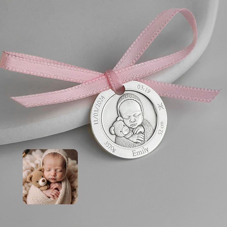 Klassische Münze mit Babyfoto, 19 mm (925 Silber)