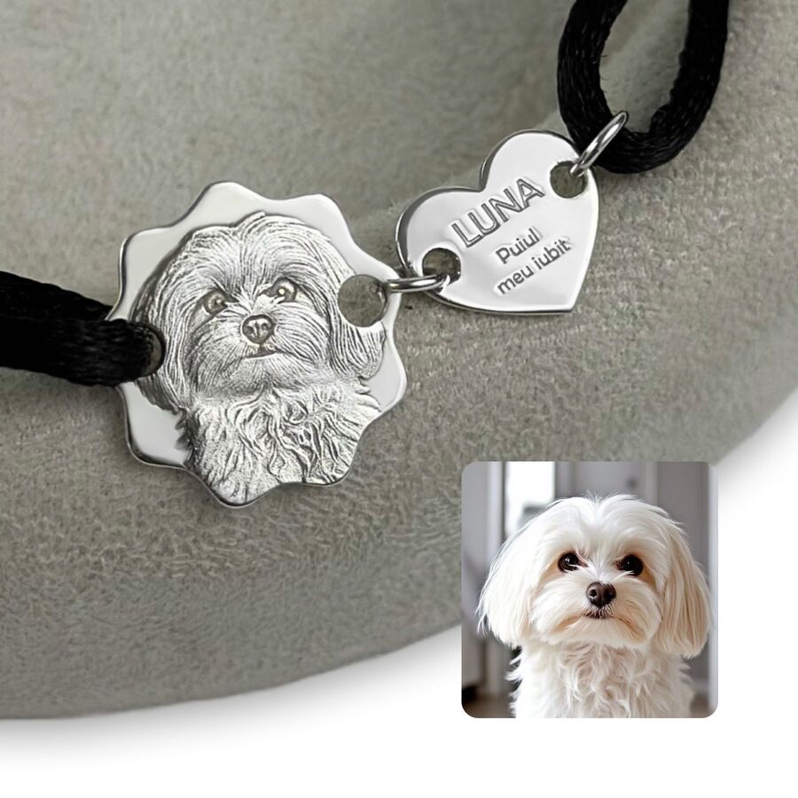 Curved-Edge Portrait Charm with Heart, 925 Silver