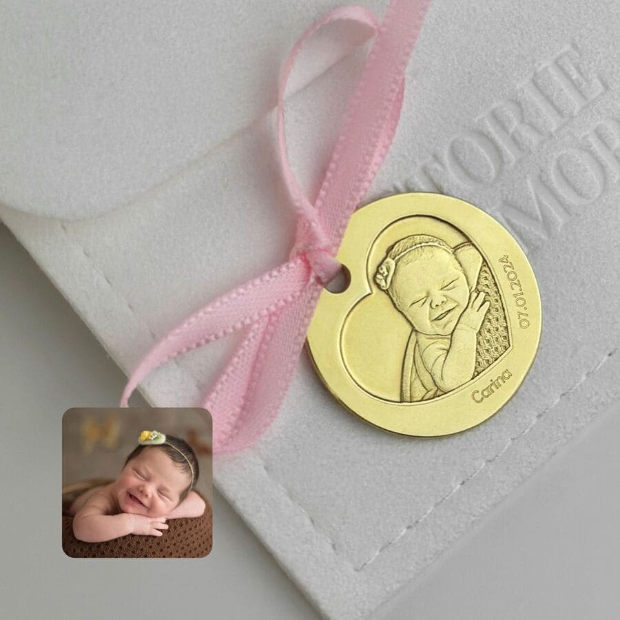 925 Silver Baby Photo Coin with Heart Cutout, 23.5 mm