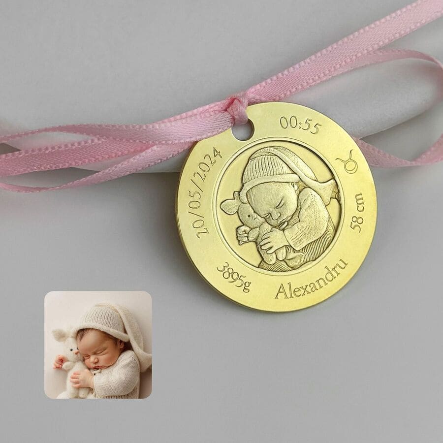 Klassische Münze mit Babyfoto, 30 mm (925 Silber)