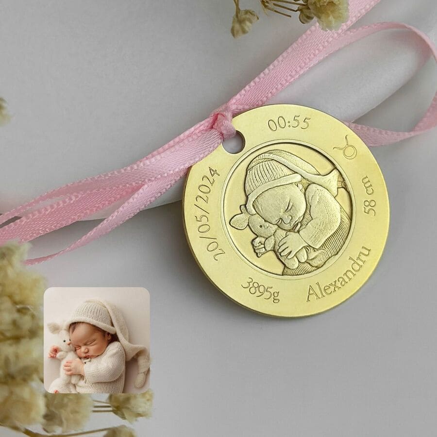 925 Silver Classic Baby Photo Coin, 30 mm