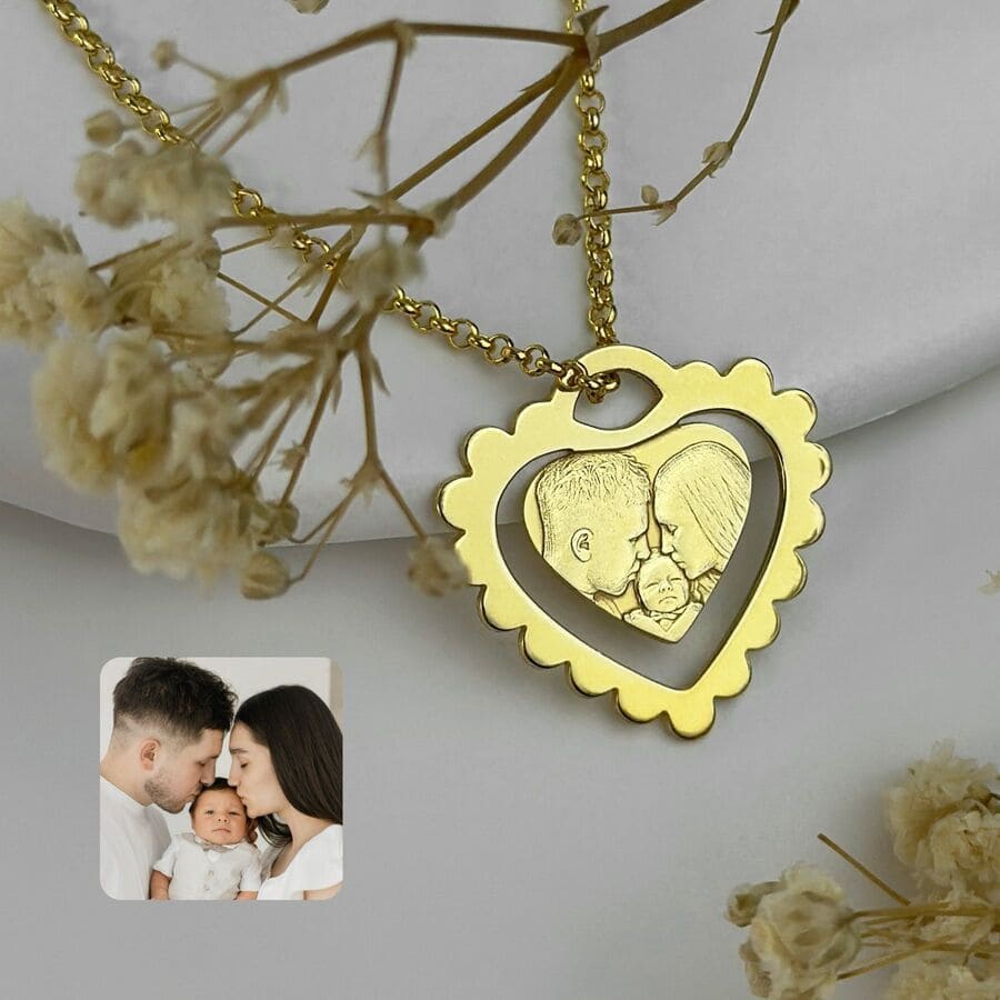 Herzanhänger mit dekorativem Rand, 925 Silber