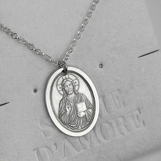 Ovaler Anhänger mit Jesus Christus, 925 Silber