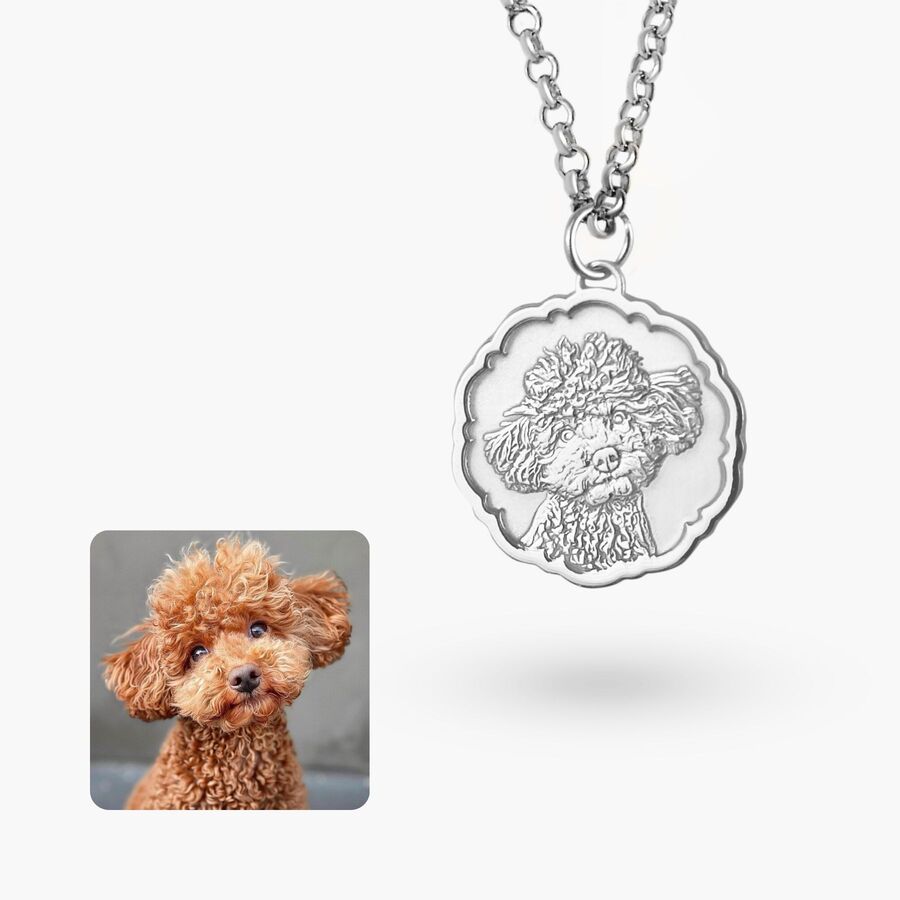 Pendentif rond festonné avec portrait, argent 925