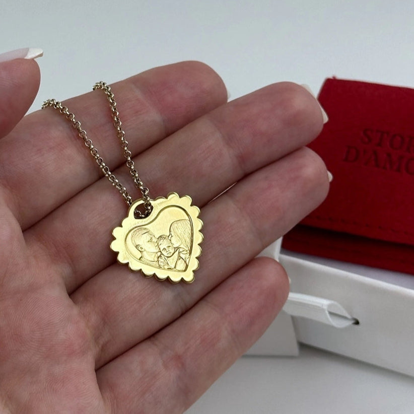 Herz-Porträtanhänger mit gewelltem Rand, 925 Silber