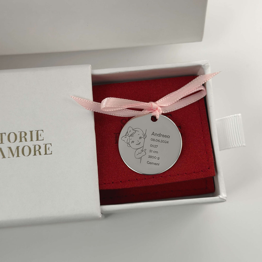Pièce personnalisée “Bébé fille”, 25 mm (argent 925)