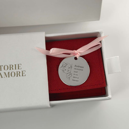 Pièce personnalisée “Bébé fille”, 25 mm (argent 925)