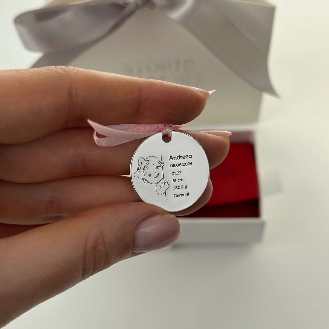 Pièce personnalisée “Bébé fille”, 25 mm (argent 925)