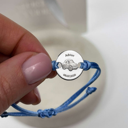 Armband mit rundem Charm und Auto-Gravur, 925 Silber