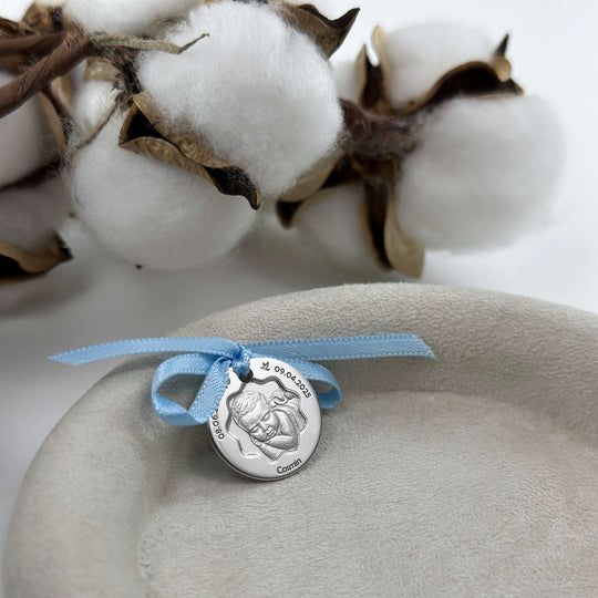 Baby-Münze mit Foto und Blütenausschnitt, 19 mm (925 Silber)