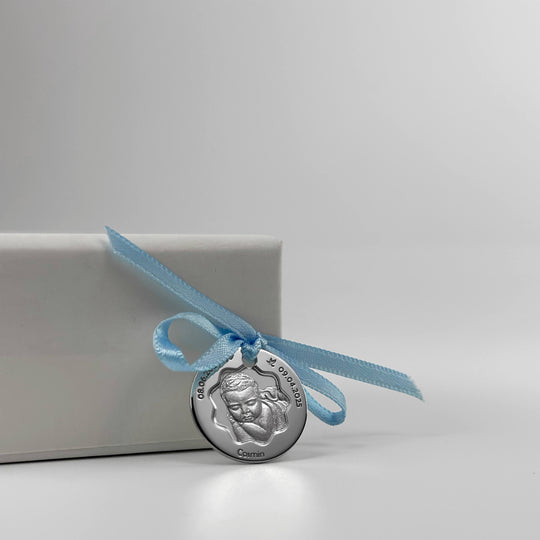 Baby-Münze mit Foto und Blütenausschnitt, 19 mm (925 Silber)