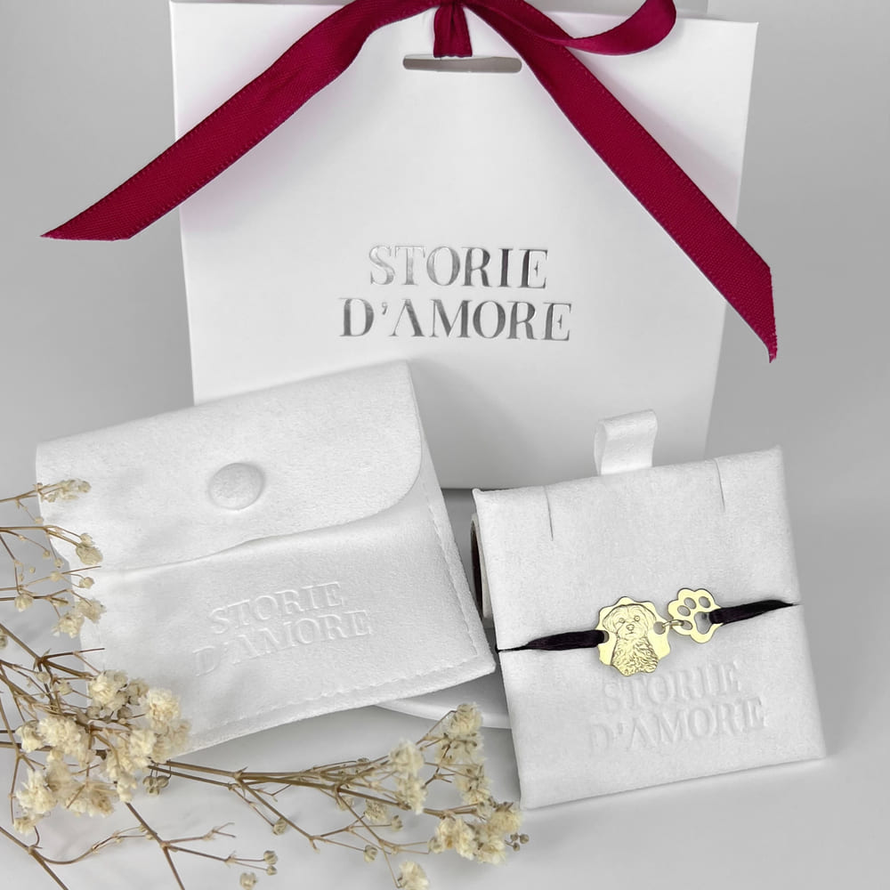 Curved-Edge Portrait Charm with Paw, 925 Silver