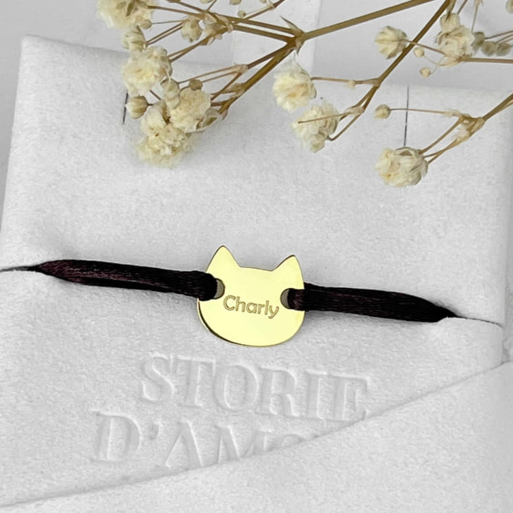 Armband in Katzen-Silhouette mit Wunschtext, 925 Silber