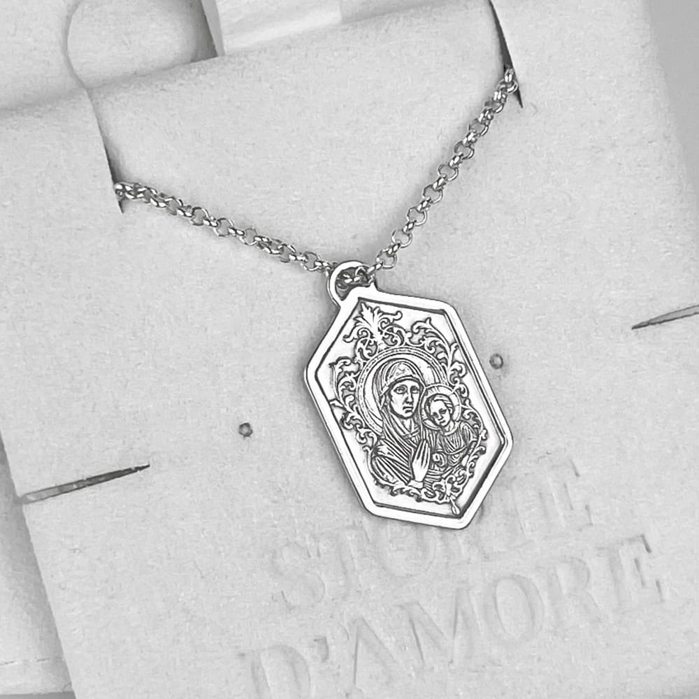 Sechseck-Anhänger mit Jungfrau Maria und Kind, 925 Silber