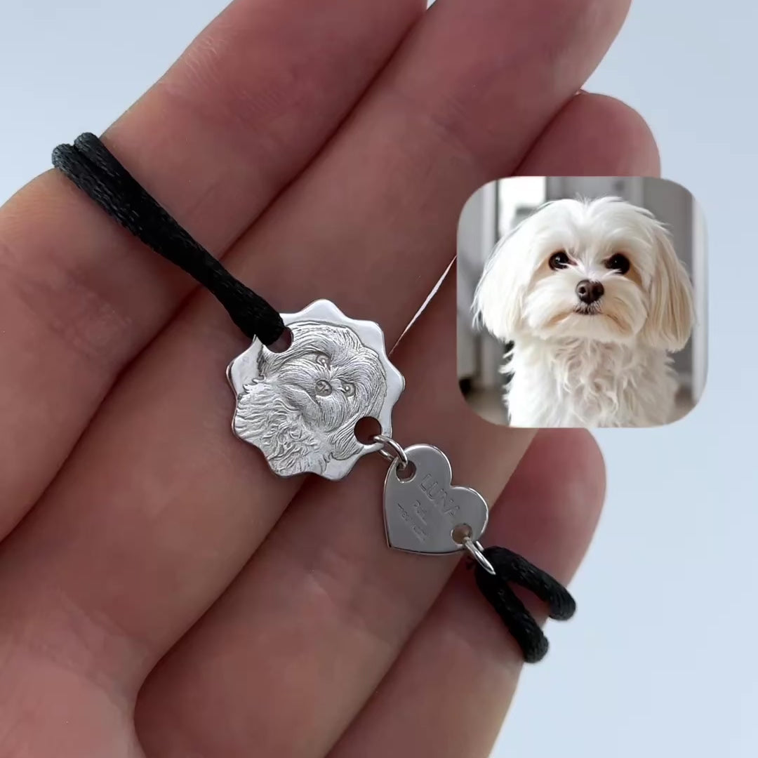 Curved-Edge Portrait Charm with Heart, 925 Silver