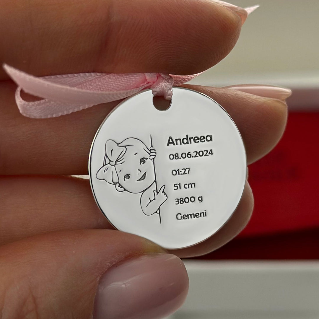 Pièce personnalisée “Bébé fille”, 25 mm (argent 925)