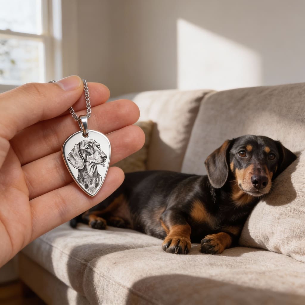 Colier tip pană de chitară cu animal de companie