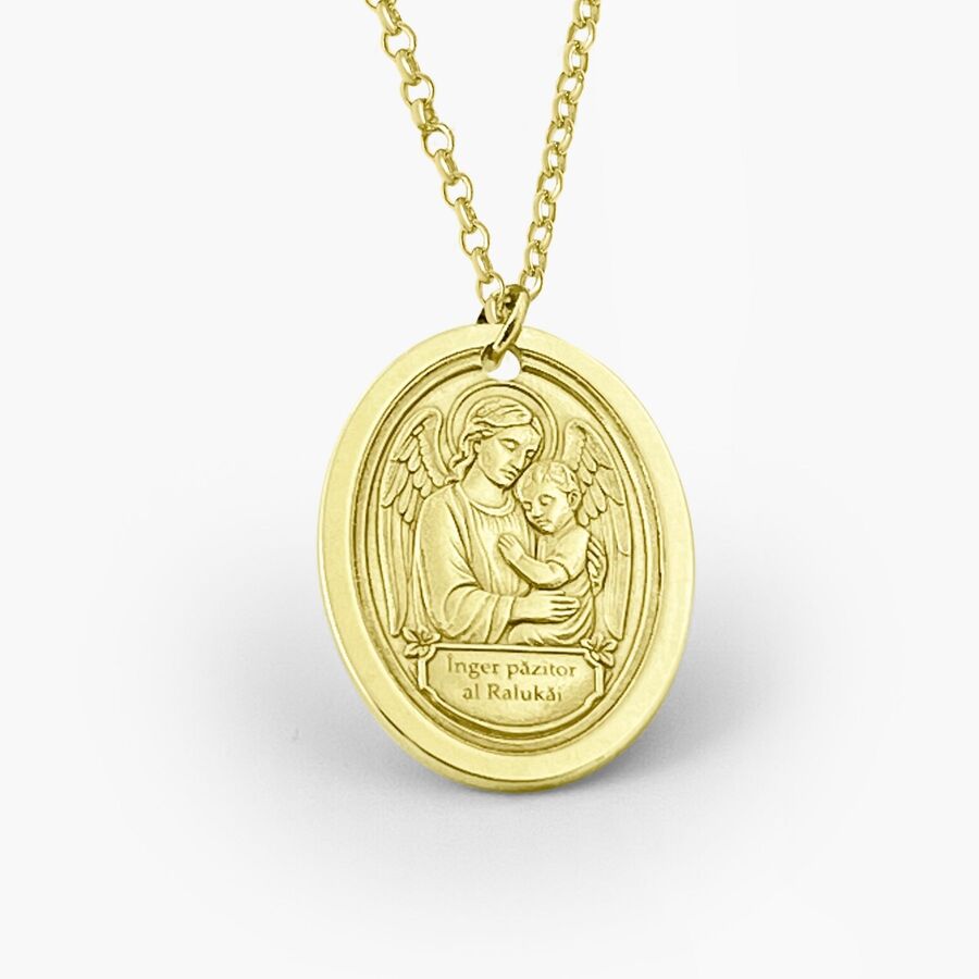 Oval Pendant with Guardian Angel, 925 Silver