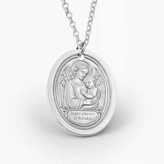 Oval Pendant with Guardian Angel, 925 Silver