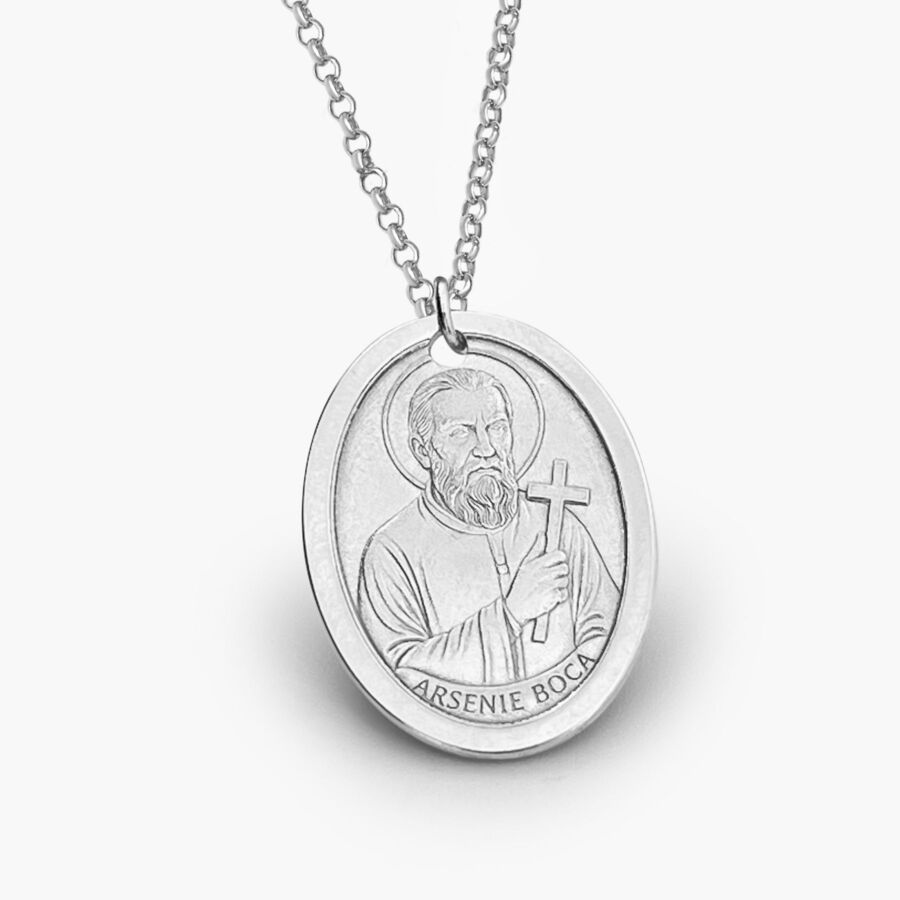 Oval Pendant with Saint Arsenie Boca, 925 Silver