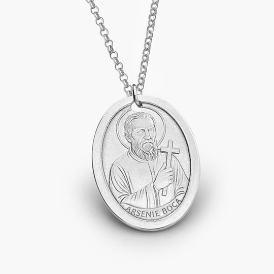 Oval Pendant with Saint Arsenie Boca, 925 Silver