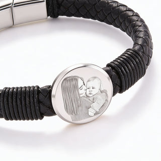 Brățară din piele pentru bărbați, cu gravură