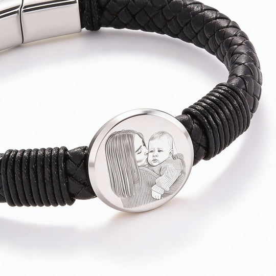 Brățară din piele pentru bărbați, cu gravură