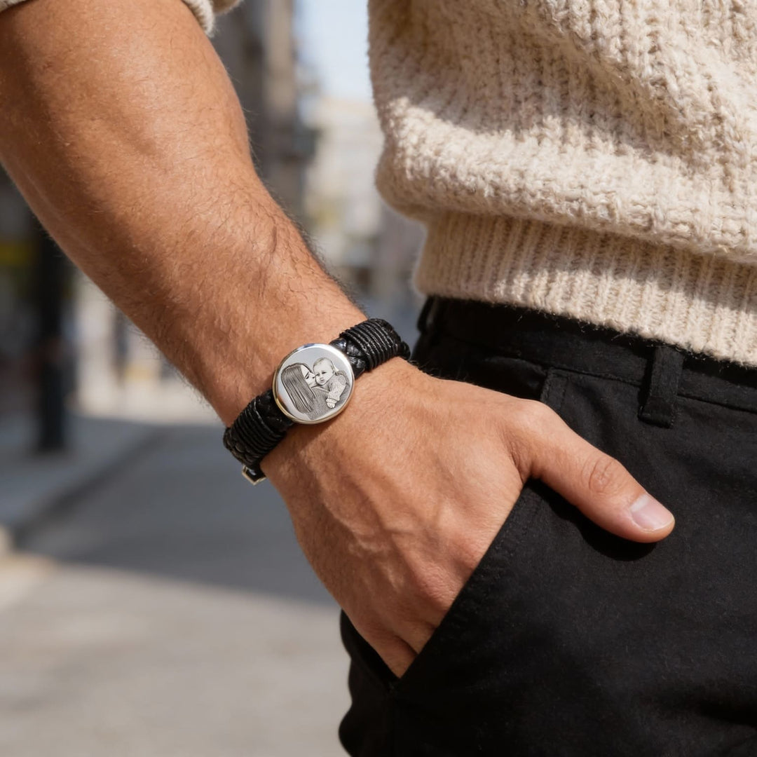 Brățară din piele pentru bărbați, cu gravură