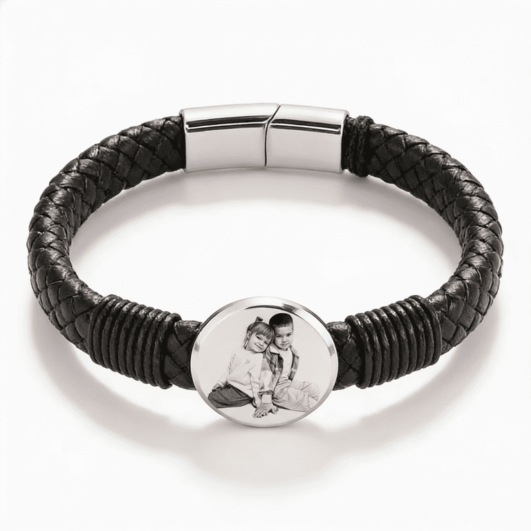 Brățară din piele pentru bărbați, cu gravură