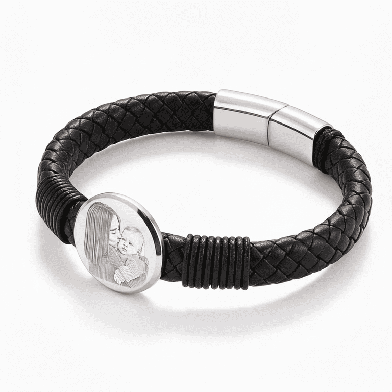 Brățară din piele pentru bărbați, cu gravură