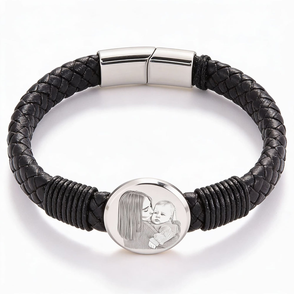 Brățară din piele pentru bărbați, cu gravură