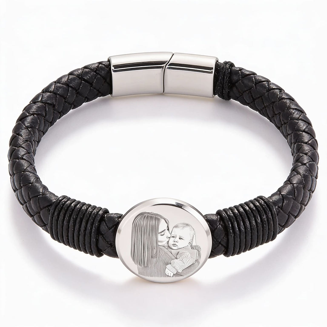 Brățară din piele pentru bărbați, cu gravură