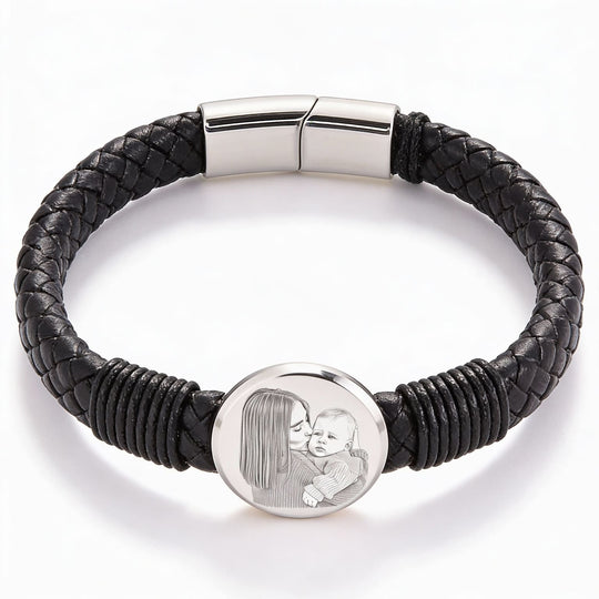 Brățară din piele pentru bărbați, cu gravură