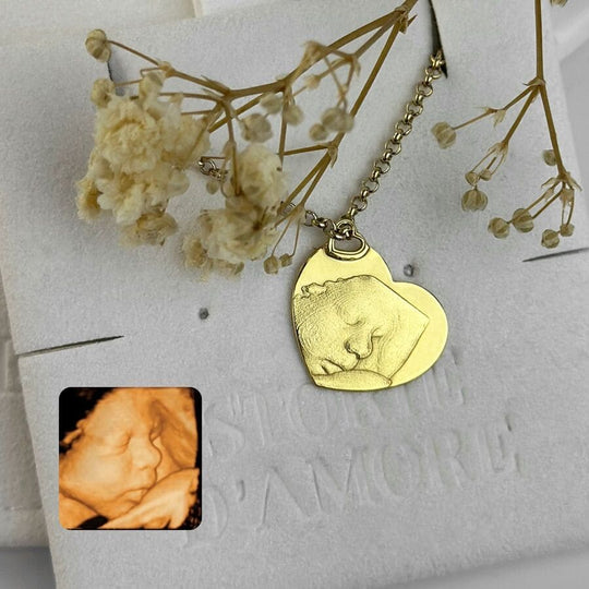 Herzanhänger mit Ultraschallgravur des Babys, 925 Silber